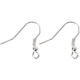 Ohrring-Haken, L 18 mm, Silber, 10 Stk/ 1 Pck