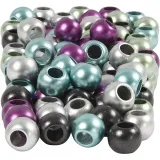 Pony-Perlen, D 10 mm, Lochgröße 4 mm, ca. 145 Stk, Metallic-Farben, 60 g, 125 ml/ 1 Pck