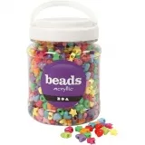 Kunststoffperlen-Mix Figuren, D 10 mm, Lochgröße 3,5 mm, ca. 1530 Stk, Sortierte Farben, 400 g, 700 ml/ 1 Dose
