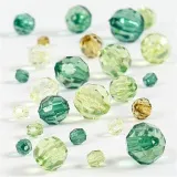 Facettenperlen, Größe 4-12 mm, Lochgröße 1-2,5 mm, ca. 170 Stk, Grün mit Glitter, 45 g/ 1 Pck