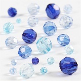 Facettenperlen, Größe 4-12 mm, Lochgröße 1-2,5 mm, Harmonie in Blau, 45 g/ 1 Pck