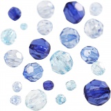 Facettenperlen-Mix, Größe 4-12 mm, Lochgröße 1-2,5 mm, Harmonie in Blau, 45 g/ 1 Pck