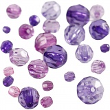 Facettenperlen, Größe 4-12 mm, Lochgröße 1-2,5 mm, Flieder, 45 g/ 1 Pck