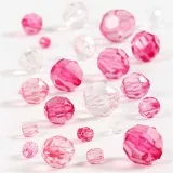 Facettenperlen, Größe 4-12 mm, Lochgröße 1-2,5 mm, ca. 170 Stk, Pink, 45 g/ 1 Pck