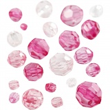 Facettenperlen, Größe 4-12 mm, Lochgröße 1-2,5 mm, Pink, 45 g/ 1 Pck