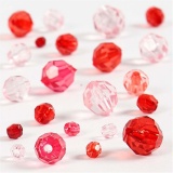 Facettenperlen, Größe 4-12 mm, Lochgröße 1-2,5 mm, Rottöne, 45 g/ 1 Pck