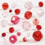 Facettenperlen, Größe 4-12 mm, Lochgröße 1-2,5 mm, Rottöne, 45 g/ 1 Pck