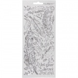 Sticker, Federn, Blatt 10x23 cm, Silber, 1 Bl.
