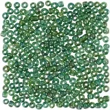 Rocailles-Perlen, D 3 mm, Größe 8/0, Lochgröße 0,6-1,0 mm, Grün irisierend, 25 g/ 1 Pck