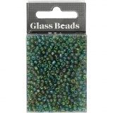 Rocailleperlen, D 3 mm, Größe 8/0, Lochgröße 0,6-1,0 mm, Grün irisierend, 25 g/ 1 Pck