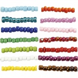 Rocailleperlen, D 3 mm, Größe 8/0, Lochgröße 0,6-1,0 mm, Sortierte Farben, 14x25 g/ 1 Pck