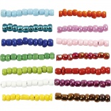 Rocailleperlen, D 3 mm, Größe 8/0, Lochgröße 0,6-1,0 mm, Sortierte Farben, 14x25 g/ 1 Pck