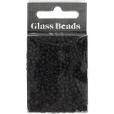 Rocailleperlen, D 3 mm, Größe 8/0, Lochgröße 0,6-1,0 mm, Schwarz mattiert, 25 g/ 1 Pck