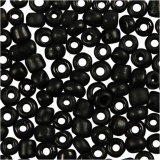Rocailleperlen, D 3 mm, Größe 8/0, Lochgröße 0,6-1,0 mm, Schwarz mattiert, 25 g/ 1 Pck