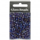 Rocailleperlen, D 4 mm, Größe 6/0, Lochgröße 0,9-1,2 mm, Blau irisierend, 25 g/ 1 Pck