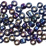 Rocailleperlen, D 4 mm, Größe 6/0, Lochgröße 0,9-1,2 mm, Blau irisierend, 25 g/ 1 Pck