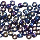 Rocailleperlen, D 4 mm, Größe 6/0 , Lochgröße 0,9-1,2 mm, Blau irisierend, 25 g/ 1 Pck