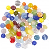 Glasperlen, rund, oval, kreisförmig, D 6-13 mm, Lochgröße 0,5-1,5 mm, Sortierte Farben, 350 g/ 1 Pck