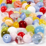 Glasperlen, rund, oval, kreisförmig, D 6-13 mm, Lochgröße 0,5-1,5 mm, Sortierte Farben, 60 g/ 1 Pck