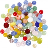 Glasperlen, rund, oval, kreisförmig, D 6-13 mm, Lochgröße 0,5-1,5 mm, Sortierte Farben, 60 g/ 1 Pck