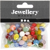Glasperlen, rund, oval, kreisförmig, D 6-13 mm, Lochgröße 0,5-1,5 mm, Sortierte Farben, 60 g/ 1 Pck