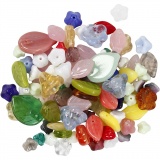 Glasperlen, Blätter, Blumen, D 6-17 mm, Lochgröße 0,5-1,5 mm, Sortierte Farben, 350 g/ 1 Pck