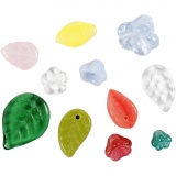 Glasperlen, Blätter, Blumen, D 6-17 mm, Lochgröße 0,5-1,5 mm, Sortierte Farben, 60 g/ 1 Pck