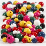Perlen aus Holz, D 8+10+12 mm, Lochgröße 2-2,5 mm, Sortierte Farben, 175 g, 400 ml/ 1 Eimer