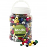 Perlen aus Holz, D 8+10+12 mm, Lochgröße 2-2,5 mm, Sortierte Farben, 400 ml/ 1 Eimer, 175 g