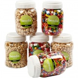 Holzperlen, D 5-25 mm, 6x200 g, 6x400 ml/ 1 Pck