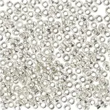 Rocailles-Perlen, D 1,7 mm, Größe 15/0, Lochgröße 0,5-0,8 mm, Silver Metall, 25 g/ 1 Pck