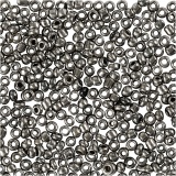 Rocailleperlen, D 1,7 mm, Größe 15/0, Lochgröße 0,5-0,8 mm, Grau Metall, 25 g/ 1 Pck