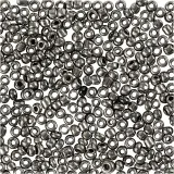 Rocailles-Perlen, D 1,7 mm, Größe 15/0, Lochgröße 0,5-0,8 mm, Grau Metall, 25 g/ 1 Pck