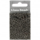 Rocailleperlen, D 1,7 mm, Größe 15/0, Lochgröße 0,5-0,8 mm, Grau Metall, 25 g/ 1 Pck