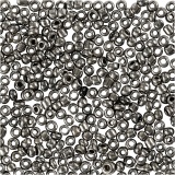Rocailleperlen, D 1,7 mm, Größe 15/0, Lochgröße 0,5-0,8 mm, Grau Metall, 25 g/ 1 Pck