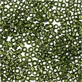 Rocaille-Perlen, D 1,7 mm, Größe 15/0, Lochgröße 0,5-0,8 mm, Grasgrün, 25 g/ 1 Pck