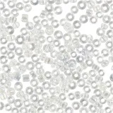 Rocailles-Perlen, D 1,7 mm, Größe 15/0, Lochgröße 0,5-0,8 mm, Transparent, 25 g/ 1 Pck