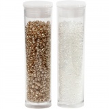 Rocailleperlen, D 1,7 mm, Größe 15/0, Lochgröße 0,5-0,8 mm, Weiß, 2x7 g/ 1 Pck