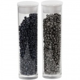 Rocailleperlen, D 1,7 mm, Größe 15/0, Lochgröße 0,5-0,8 mm, Schwarz, Metallic-Hellgrau, 2x7 g/ 1 Pck