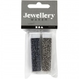 Rocailleperlen, D 1,7 mm, Größe 15/0, Lochgröße 0,5-0,8 mm, Schwarz, Metallic-Hellgrau, 2x7 g/ 1 Pck