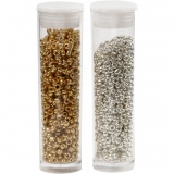 Rocailleperlen, D 1,7 mm, Größe 15/0, Lochgröße 0,5-0,8 mm, Gold, Silber, 2x7 g/ 1 Pck