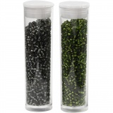 Rocailleperlen, D 1,7 mm, Größe 15/0, Lochgröße 0,5-0,8 mm, Grasgrün, Graugrün, 2x7 g/ 1 Pck