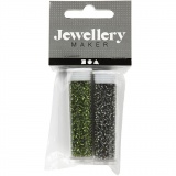 Rocailleperlen, D 1,7 mm, Größe 15/0, Lochgröße 0,5-0,8 mm, Grasgrün, Graugrün, 2x7 g/ 1 Pck