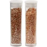Rocailles-Perlen, D 1,7 mm, Größe 15/0, Lochgröße 0,5-0,8 mm, Pfirsich, Hellpfirsich, 2x7 g/ 1 Pck