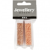 Rocailleperlen, D 1,7 mm, Größe 15/0, Lochgröße 0,5-0,8 mm, Pfirsich, Hellpfirsich, 2x7 g/ 1 Pck
