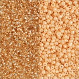 Rocailleperlen, D 1,7 mm, Größe 15/0, Lochgröße 0,5-0,8 mm, Pfirsich, Hellpfirsich, 2x7 g/ 1 Pck