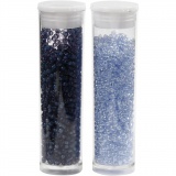 Rocailleperlen, D 1,7 mm, Größe 15/0, Lochgröße 0,5-0,8 mm, Hellblau, Dunkelblau, 2x7 g/ 1 Pck