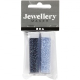 Rocailleperlen, D 1,7 mm, Größe 15/0, Lochgröße 0,5-0,8 mm, Hellblau, Dunkelblau, 2x7 g/ 1 Pck