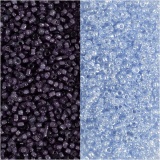 Rocailleperlen, D 1,7 mm, Größe 15/0 , Lochgröße 0,5-0,8 mm, Hellblau, Dunkelblau, 2x7 g/ 1 Pck