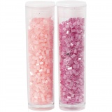 Rocaille Seed Beads, 2-cut, D 1,7 mm, Größe 15/0 , Lochgröße 0,5 mm, Rosa, Transparent Rosa, 2x7 g/ 1 Pck